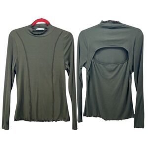 Heatherly Womans Top XL Olive Green Stitch Fix Ribbed Mock Neck Cutout Back